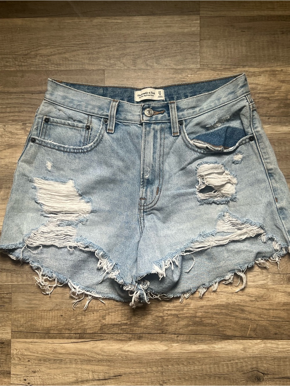 Abercrombie Light Blue Distressed Denim Shorts